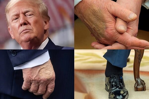 Donald Trump is suffering from some disease, injury marks on his hands, swelling in his legs