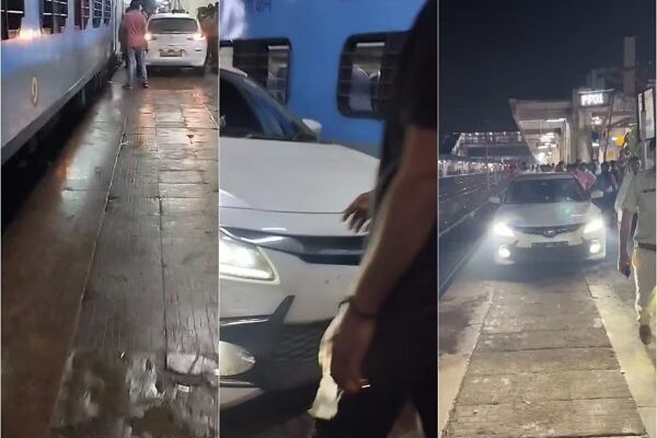 A Drunk Youth Ran His Car Along With the Train on the Platform of Gwalior Railway Station